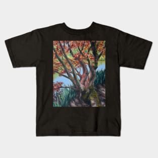 Red Maple Landscape with Water Kids T-Shirt